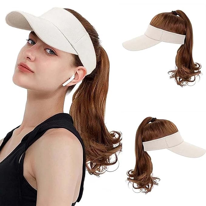 Hat Wig for Women Baseball Cap Wig with Curly Synthetic Hair Extensions Ponytail Cap wig Sun Hat with Hair