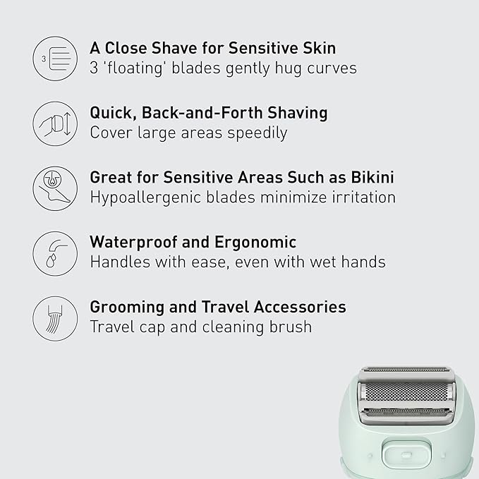 Panasonic Electric Bikini Trimmer Women's Waterproof Full-Body Cordless Electric Razors for Women with Bikini Attachments 3 Hypoallergenic Blades for Travel Shower and Everyday Use - ES-AWL6AG
