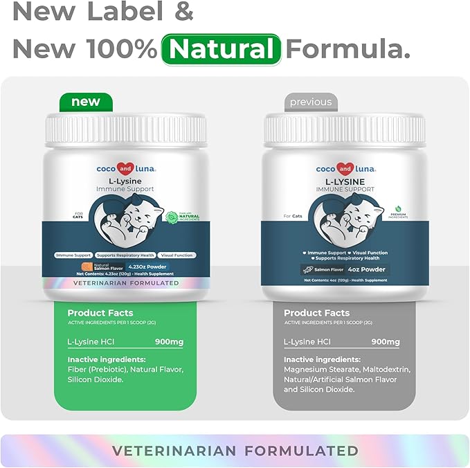 L-Lysine Supplement for Cats 900mg/scoop - Cat Supplement for Sneezing and Runny Nose Cold Immune Support Eye Function and Respiratory Health ? Lysine Powder
