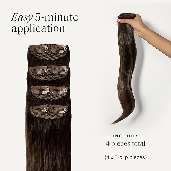 Luxy 100% Remy Human Hair Extensions for Thin Hair Thinning Hair Fill-Ins ? 6 Seamless Wefts Multi-Dimensional Color Blend - Natural-Looking Volume &amp Coverage 80 grams 16 Dimensional Espresso Bro