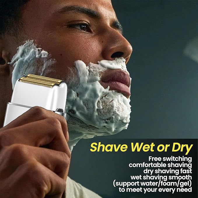 Electric Foil Shavers for Men 3 Speed Electric Razor for Men High Speed Dual Floating Blades IPX7 Waterproof Wet &amp Dry LED Display USB Type C Charging Foil Razor for Face/Beard/Head (Silver)