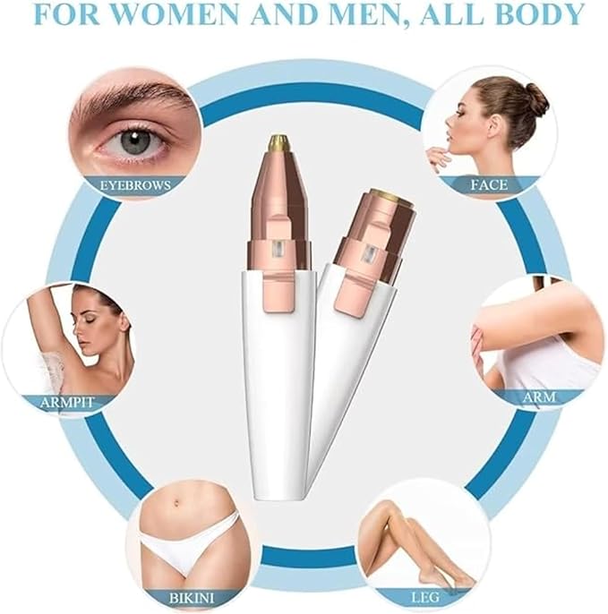2-in-1 Facial Hair Remover for Women ? Rechargeable Eyebrow Trimmer &amp Body Groomer with LED Light Hypoallergenic Blades ? Pain-Free for Upper Lip Chin Bikini Line