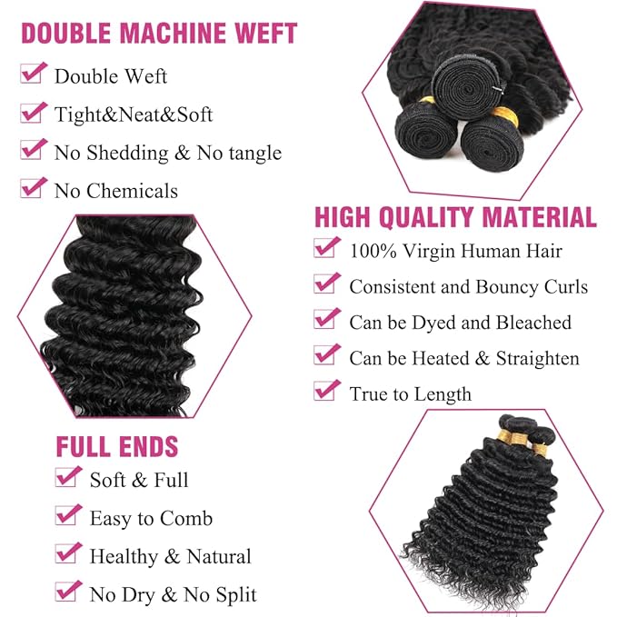 Human Hair Bundles BrazilianDeep Wave One Bundle 14inch 100% Unprocessed Virgin Human Hair Deep Wave Quick Weaves Raw Bundles Deals Natural Black