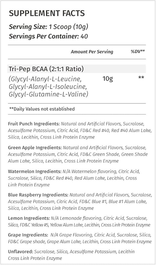 Metabolic Nutrition | TRIPEP - Tri-Peptide Branch Chain Amino Acid BCAA Powder Pre Intra Post Workout Supplement | Watermelon 400 Grams (40 Servings)