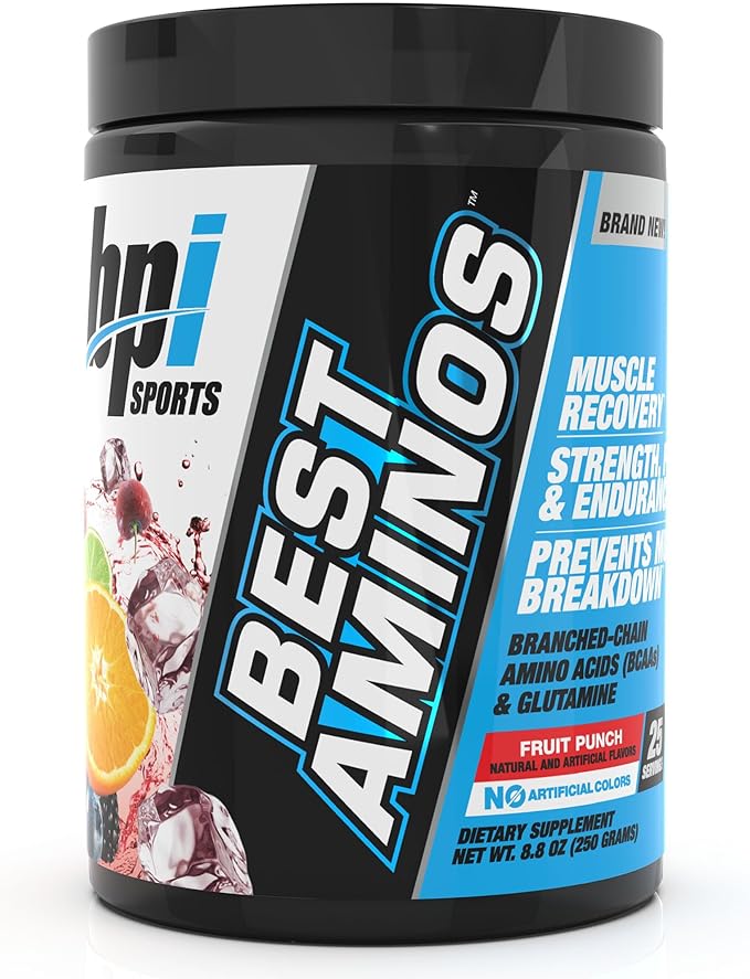 BPI Sports Best Aminos - BCAA Powder Post Workout &amp Glutamine Recovery Drink with Branched Chain Amino Acids for Hydration &amp Recovery for Men &amp Women - Fruit Punch - 25 Servings