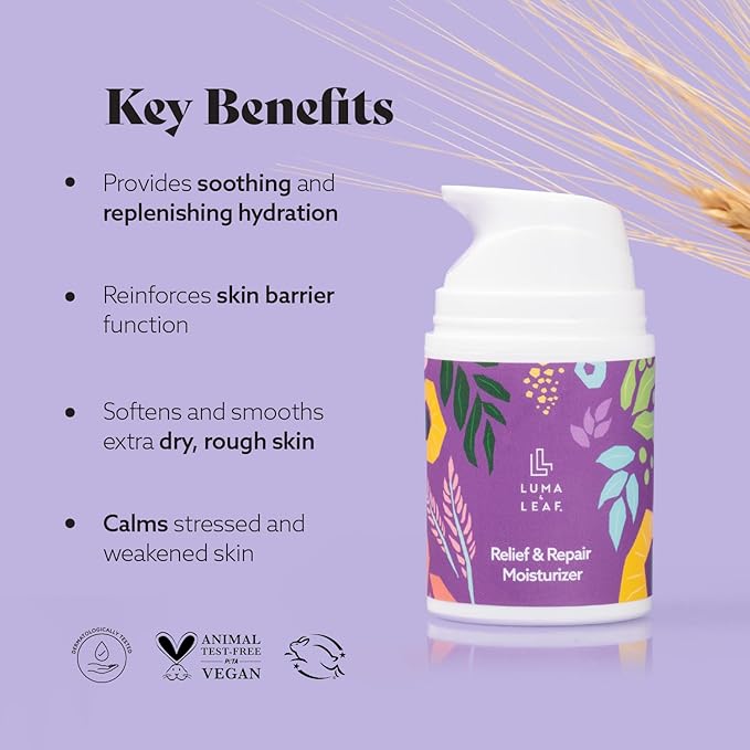 LUMA &amp LEAF Dry Skin Face Moisturizer ? Hydrating Face Cream for Eczema Rosacea-Prone &amp Sensitive Skin with Niacinamide Shea Butter &amp Wild Oats ? Lightweight and Vegan