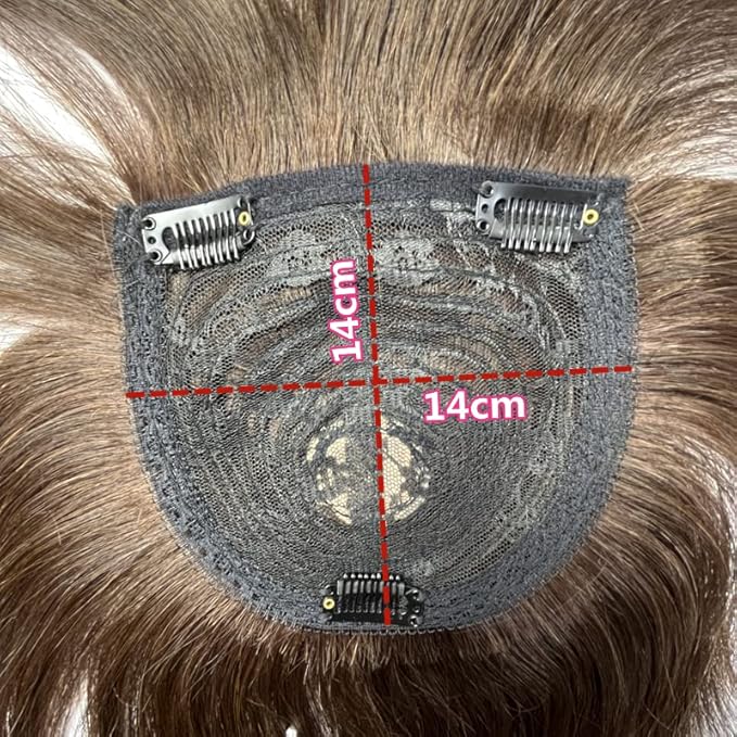 Anemone Thick Full Human Hair Topper For Women 14x14 cm Clip In Hairpieces With Air Bangs Straight Wiglets Toupee Cover Grey Thinning Hair (Dark Brown 14 inch)