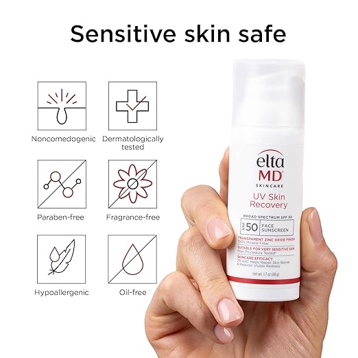 EltaMD UV Skin Recovery Face Sunscreen with Zinc Oxide All Mineral Safe for Sensitive Skin SPF 50