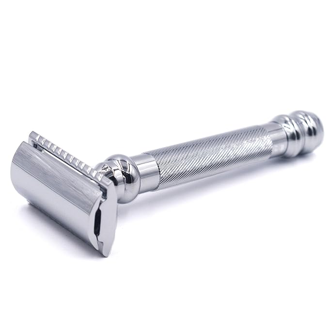 Parker 98R Heavyweight 3-Piece Double Edge Safety Razor ? Long Handle Closed Comb Design for Smooth Wet Shaving Includes 5 Platinum Blades ? Iconic Brand in Traditional Shaving