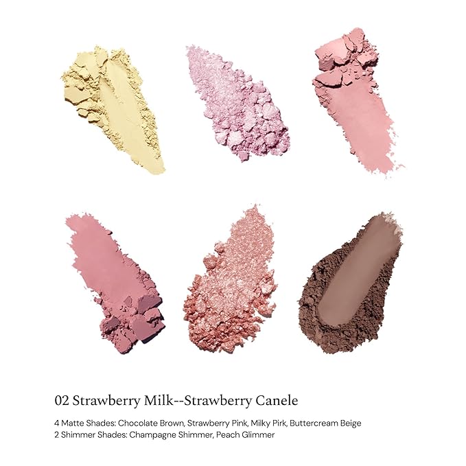 Flower Knows The Sweetie Bear Collection 6-Color Makeup PalettePink Eyeshadow with 4 Matte + 2 Shimmer ShadesBlendable Smooth Cute Eye Makeup0.23 Oz(02 Strawberry Milk)
