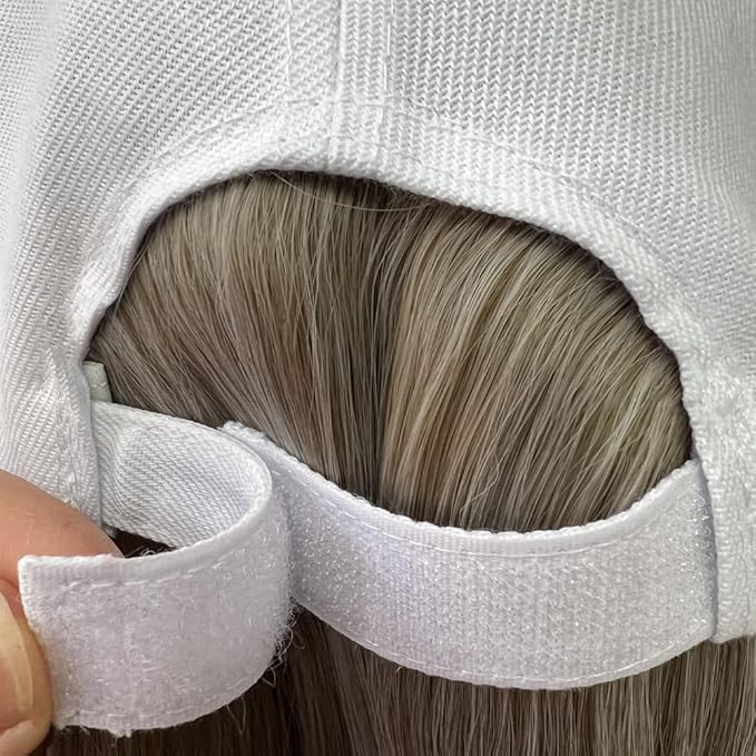 Women's Short Bob Wigs Baseball Cap with Hair Girls Wig Hats Straight Hair Wavy Natural grey