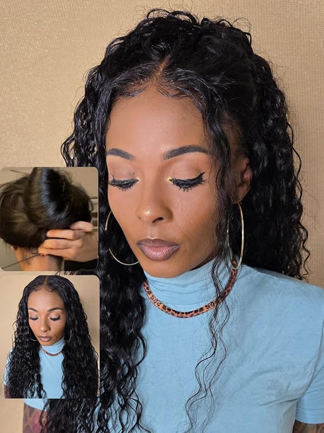 Nadula Pre Everything Glueless Water Wave 13x4 Hd Lace Front Wigs Human Hair with Invisible Drawstring Wet and Wavy Bye Bye Knots Glueless Wig Pre Plucked Pre Cut Lace Ready to Wear Front Wig 16inch
