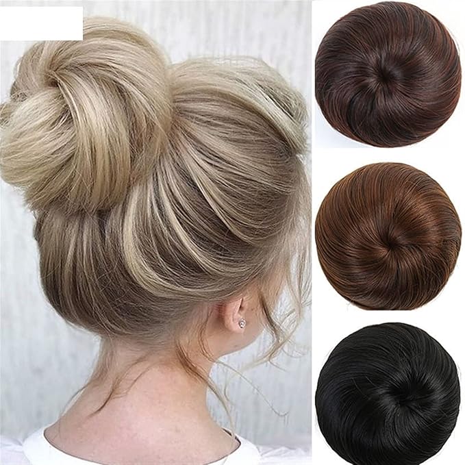 FRANCES Fake Hair Bun Synthetic Hair Bun Donut Bun with Elastic Band Ponytail Extensions Hair Clip Wig Ponytail Headwear for Women Hair Accessories (Color : 105)