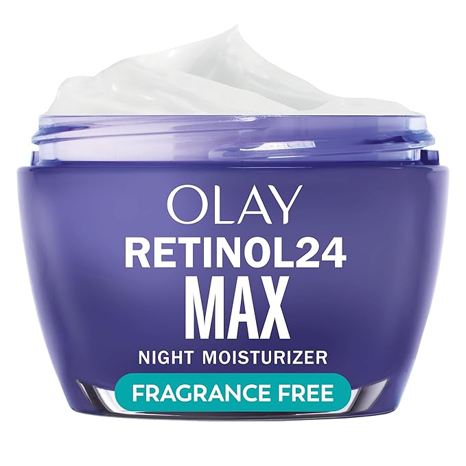Olay Retinol Face Moisturizer 24 MAX Anti-Aging Night Cream for Women Fragrance-Free Non Greasy - Anti-Wrinkle Smooth Fine Lines Tightening Hydrating Skin Care - Peptides Glycerin 1.7 Oz