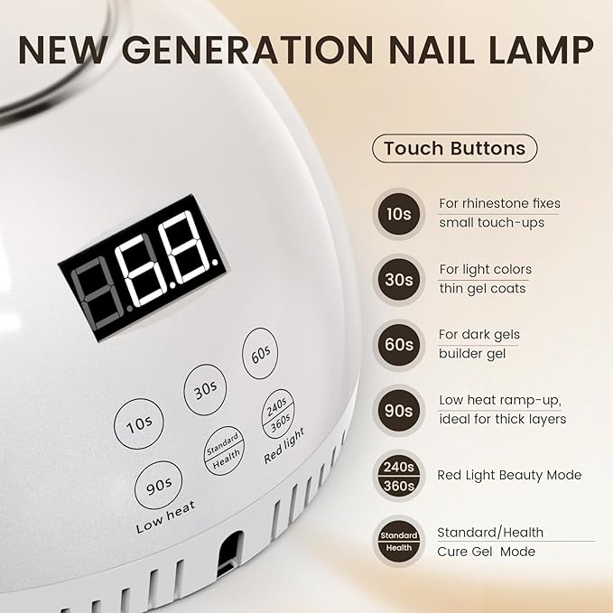 Lavinda 2-in-1 UV LED Nail Lamp with Red Light Skincare 54W UV Light for Gel Polish Nails Professional Fast Curing Nail Dryer with Auto Sensor &amp 4+2 Timer Settings Nail Art Tools for Salon Home