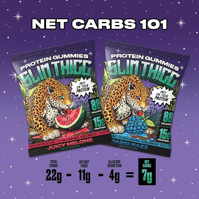 SlimThicc Protein Gummies 6-Pack ? 15g Protein Each (90g Total) 88 Calories Low Sugar ? Delicious High-Protein Gluten-Free Anti-Melt Non-GMO Candy (Rabid Razz)