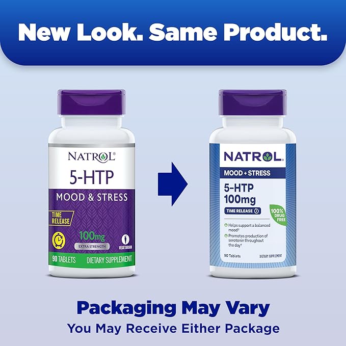 Natrol 5-HTP 100mg Dietary Supplement Helps Support a Balanced Mood Mood and Stress Support Supplement 90 Time Release Tablets 45-90 Day Supply