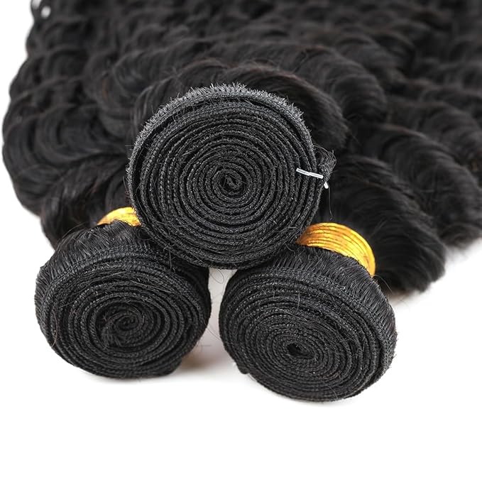 Human Hair Bundles BrazilianDeep Wave One Bundle 14inch 100% Unprocessed Virgin Human Hair Deep Wave Quick Weaves Raw Bundles Deals Natural Black