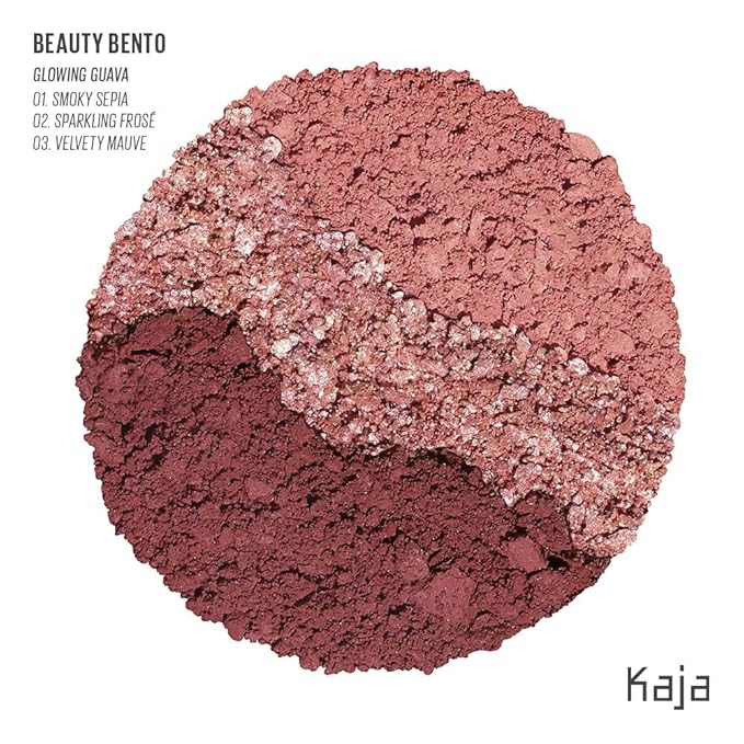 Kaja 3 Colors Eyeshadow - Beauty Bento 07 Glowing Guava | Mosaic Chrome Shimmer Matte finish Cruelty free K-Beauty Mini Palettes Easy Finger Blendable Glitter High Pigmentation 0.03 Oz