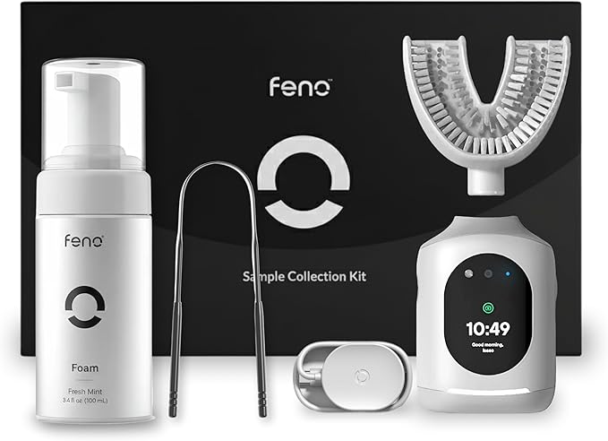 Feno Smartbrush Elite Oral Health ? AI-Powered Electric Toothbrush with Personalized Mouthpiece 1 Tube Foam Toothpaste Tongue Scraper Salivary Microbiome Test &amp 12-Month Plus Membership