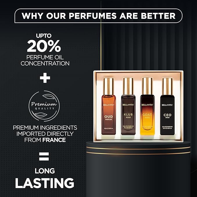 Bella.Vita Luxury Man Perfume Gift Set 4 x 20 ml for Men with KLUB OUD CEO G.O.A.T Perfume | Woody Citrusy Long Lasting EDP Fragrance Scent