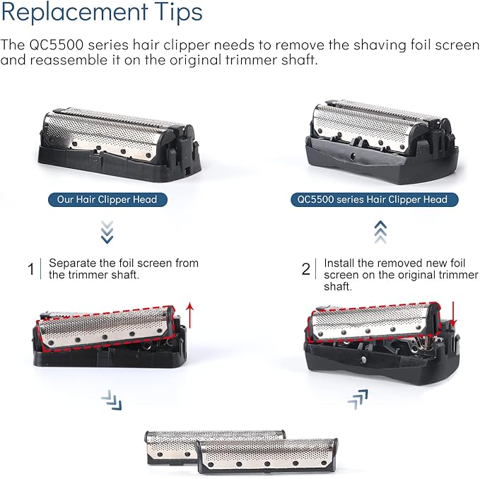 Foil Screen and Shaver Head Cutter Blades Replacement Compatible with Philips QC5550 QC5580 QC5570 QC5510 QC5530 QC5560 Hair Cilppers Comb Parts Trimmer Shaving head intended for QS6140 QS6160