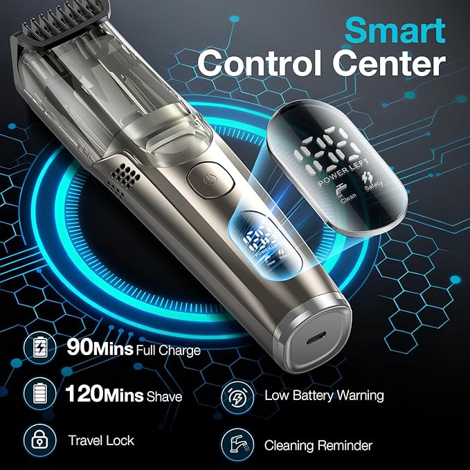 Vacuum Beard Trimmer for Men New Version Adjustable Precision Trimming Length with 2 Comb Electric Cordless Vacuum Trimmer for Beard Waterproof and Rinses Easy Blades for Skin fit