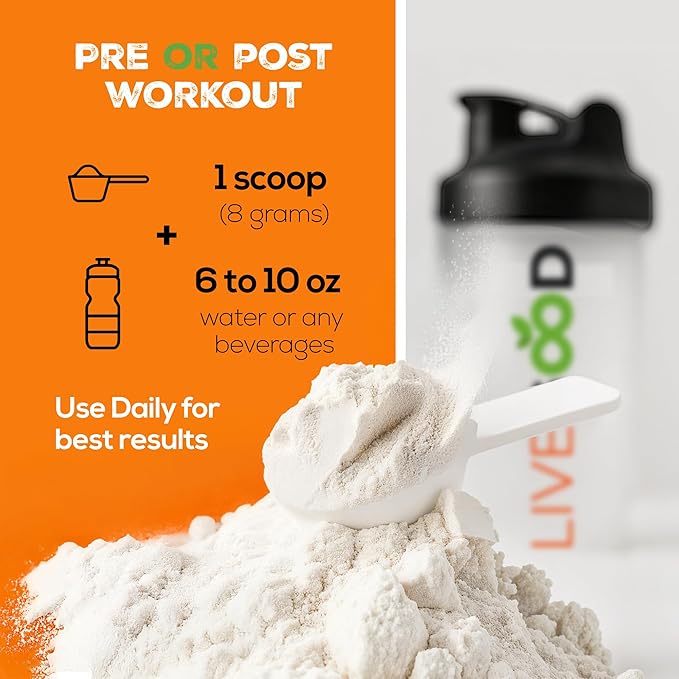 LIVEGOOD Creatine + HMB Powder Unflavored Organic Creatine Monohydrate for Strength Recovery Brain Function &amp Muscle Growth HMB Supplement Built on Clean Ingredients ? 30 Servings
