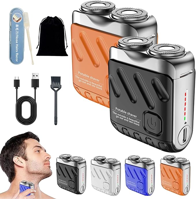 Mini Shaver Small Steel Cannon Suspended Magnetic Blade Shaver Mini Electric Explosive Shavers for Men Waterproof USB Fast Charging Compact Travel Size (2PCS-A-B)