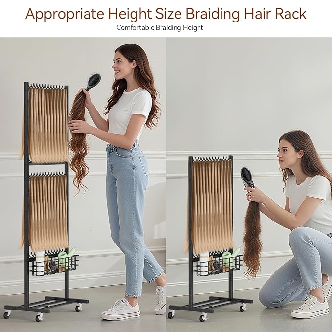 Braiding Rack 286 Pegs Braiding Hair Rack with Wheels 2-Sided Hair Braiding Stand for Braiders Hair Separator for Braiding Standing Extension Holder Hanger for Salon Home