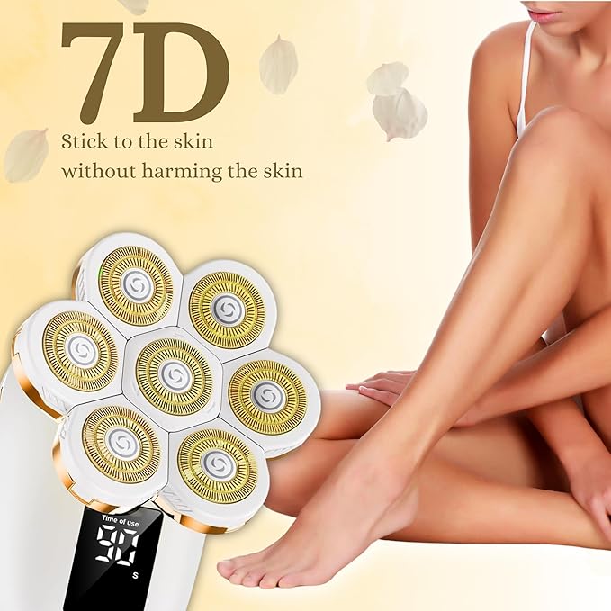 Amazing Women's Electric Shavers 7D Presents for Women Water-Resistant (Gold) Free and Simple Leg Hair Removal Cordless Electric Shaver with Detachable Head