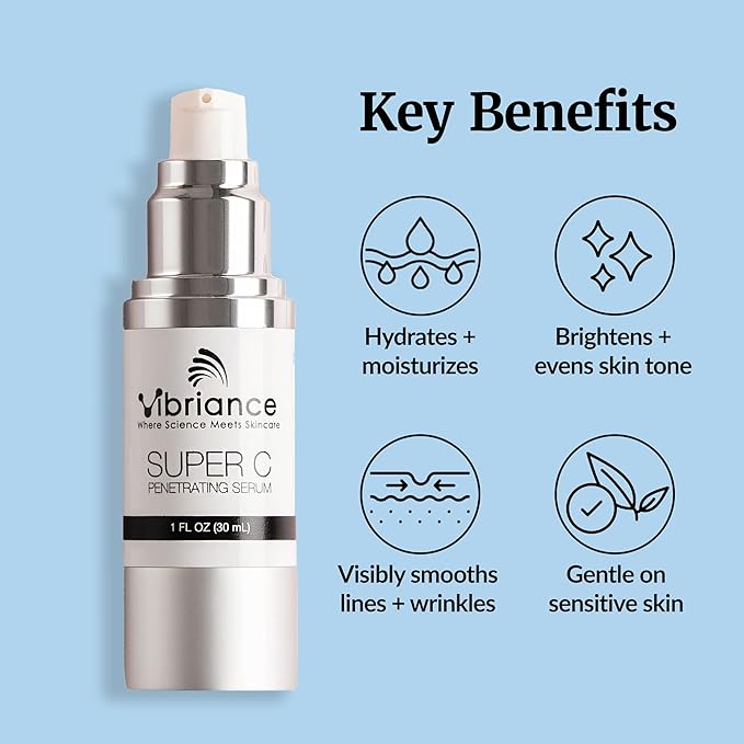 Vibriance Super C Serum for Mature Skin - All-in-One Vitamin Formula Hydrates Firms Lifts Smooths Targets Age Spots Wrinkles 1 fl oz - Pack of 3