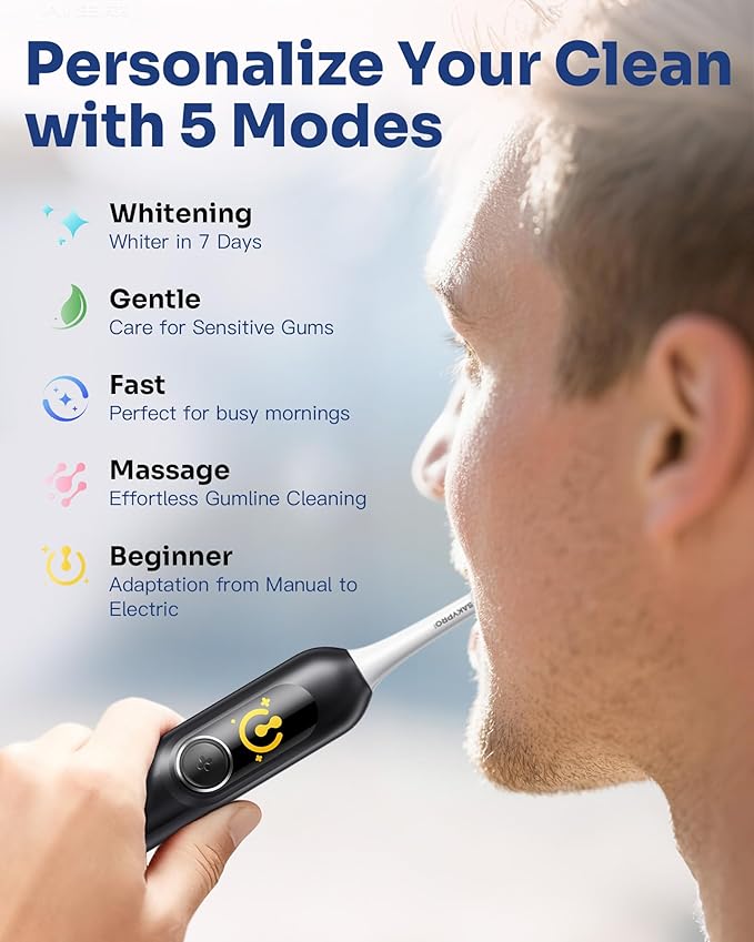 AI Electric Toothbrush with Smart Display for Adults Kids | 150-Day Rechargeable Toothbrush Real-Time Map |3-Min Timer Travel Case | Teens Sonic Toothbrush Gift (G5S Black)