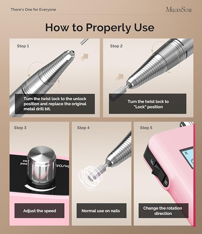 MelodySusie Entry-Level Clip-On Cordless Nail Drill SC320H 30000RPM Popular Classic E-File with LCD Display for Manicure Shaping &amp Gel Removal Perfect for Training Nail Art Practice &amp Home