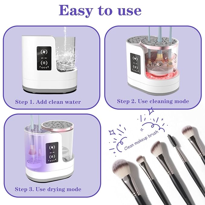 Makeup Brush Cleaner Machine 3 IN 1 Electric Makeup Brush Cleaner &amp Dryer Cosmetic Brushes Cleanser USB Makeup Brush Washer Cosmetic Brushes Cleaner Tool for All Makeup Brush Sponges (White)