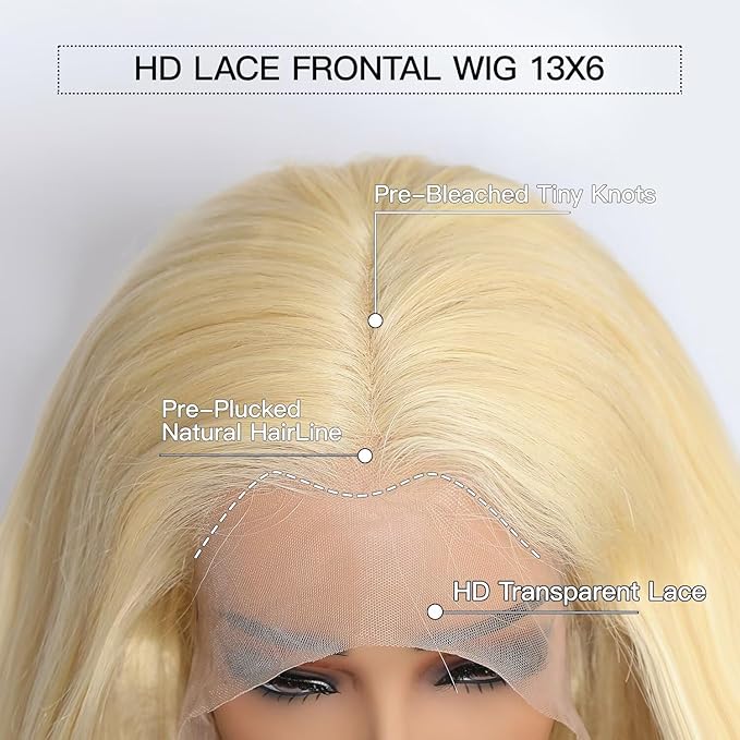 IWISH 613 13x6 Lace Front Wig Human Hair 24 Inches 200% Density Blonde Straight HD Transparent Lace Frontal Human Hair Wigs Pre Plucked for Women