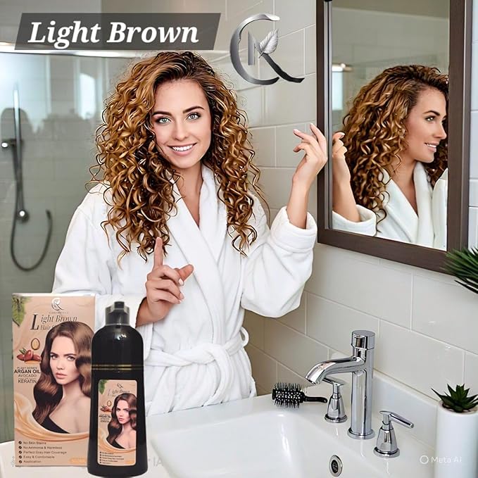 Hair Color Shampoo (Light Brown) ? Argan Oil Avocado &amp Keratin | No Ammonia | Perfect Grey Coverage | Hair Moisturizing &amp Nourishment | Easy At-Home Application