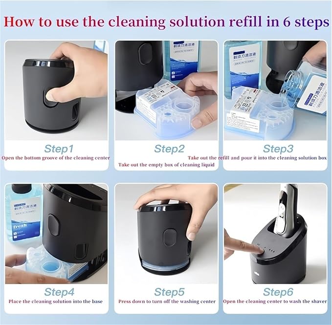 Shaver Cleaning Fluid. Compatible For Braun Clean &amp Renew Refill Cartridges CCR For For Series 3 5 7 9 Residual Hair &amp Skin Particles Lemon Scen(2PCS)