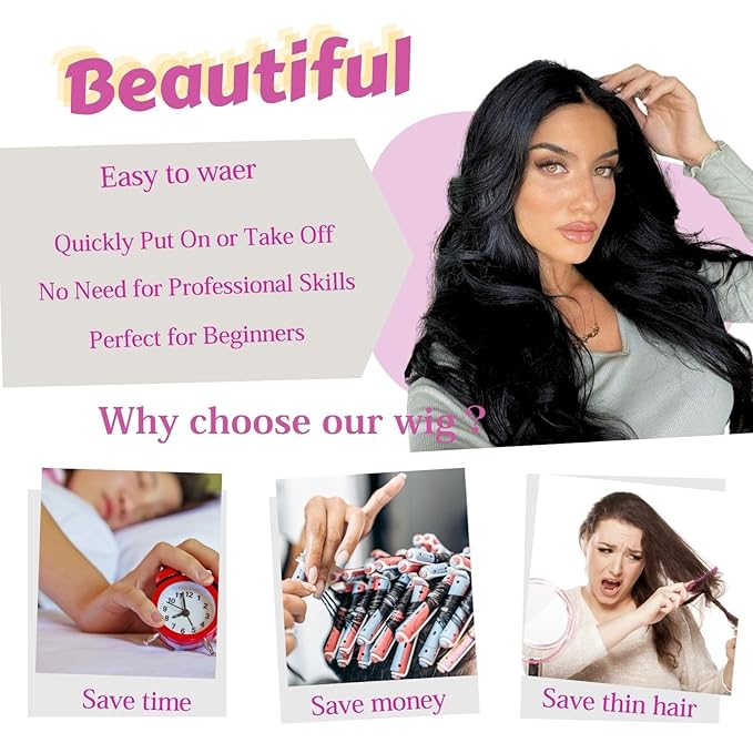 26 inch Lace Hairline Long Black Wigs for Women Middle Part Long Curly Wig Heat Resistant Synthetic Hair Looking Natural Fiber Wig for Daily Party Use
