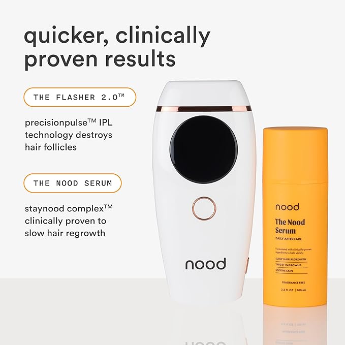 NEW Nood??Flasher 2.0 + Serum ? IPL Laser Hair Removal Device for Women &amp Men with After Shave to Treat &amp Prevent Ingrown Hairs Bumps Slowing Hair Regrowth ? Pain-Free IPL Hair Removal ? Glos