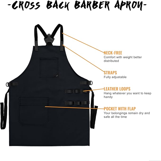 Under NY Sky Cross-Back Barber Apron ? Heavy-Duty Nylon Water and Chemical Resistant Flapped Pocket ? Adjustable for Men Women ? Pro Hair Stylist Salon Colorist Artist