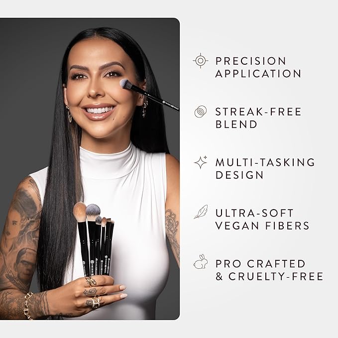 BK BEAUTY - NIKKI LA ROSE N14 PETITE PRECISION CONCEALER BRUSH - Multi-Tasking Tapered Makeup Brush for Under-Eye Concealer Powder &amp Small Areas