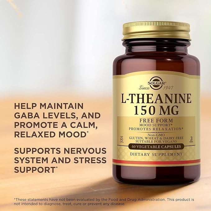 Solgar L-Theanine 150 mg - 60 Vegetable Capsules - Promotes Relaxation - Non-GMO Vegan Kosher &amp Gluten Free - 60 Servings