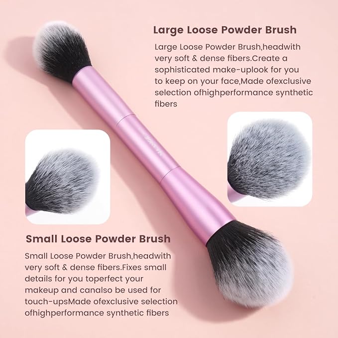 MAANGE 20 Pcs Makeup Brushes with Gift Box Double-End Multi-functional Makeup Brushes for Blending Liquid Powder Concealer Cream Blush BuffePink