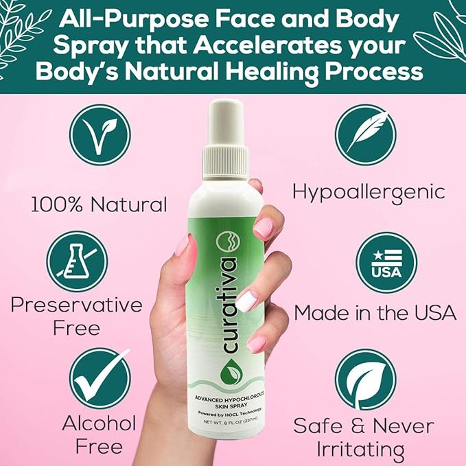 Curativa Bay .02% Hypochlorous Skin Spray Clear Skin Most effective For Total Skin Health and the Base for all Skin Care. 100% Organic Made in USA Produces Great Results 8 OZ.