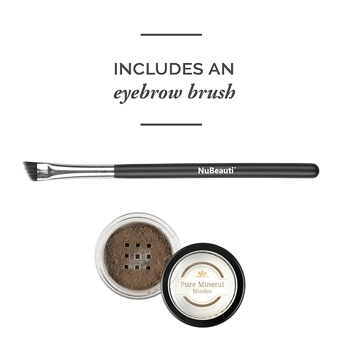 Mineral Eyebrow Powder by NuBeauti - Natural Brow Makeup Kit with Angled Contour Brush for Precision Sculpting to Color Eyebrows Precisely for Beautiful Perfect Professional Brows - (Dark Brown)