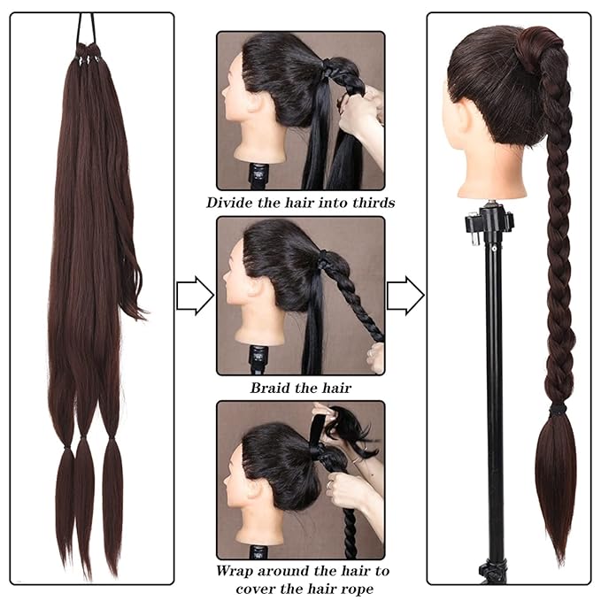 SONGCHAO Fake Hair Bun 80cm Synthetic Wraparound Long Braided Ponytail Hair Extension Headband Synthetic Wig Piece Bun for Women's Daily Use Hair Accessories (Color : A)
