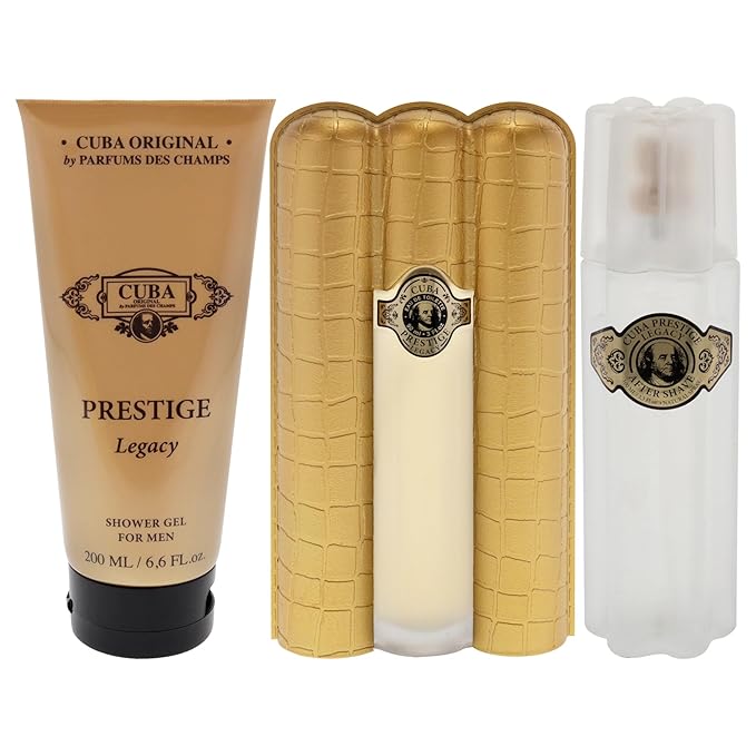 Cuba Prestige Legacy for Men - 3 Pc Gift Set 3oz EDT Spray 6.6oz Shower Gel 3.3oz After Shave