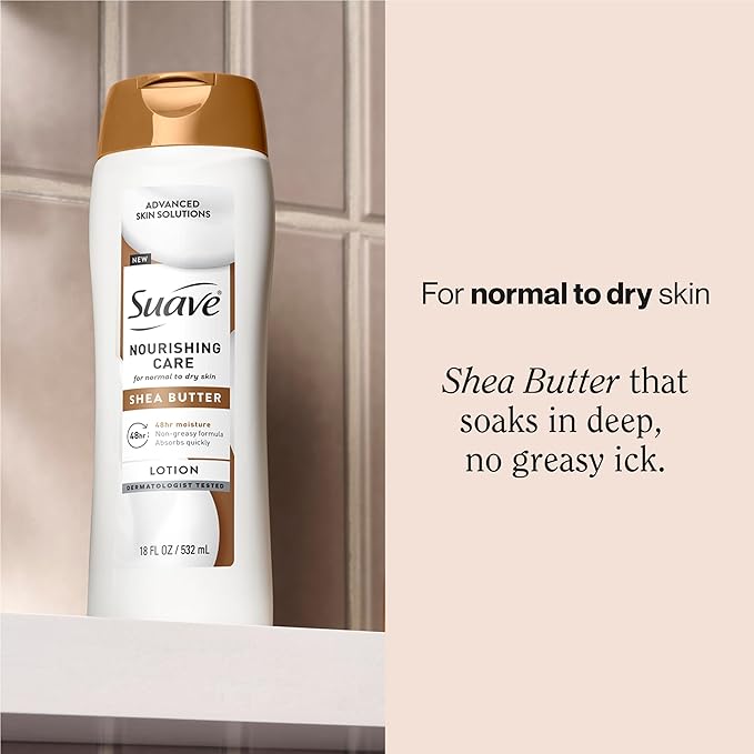 Suave Nourishing Care Hand &amp Body Lotion with Shea Butter for Women Deep Moisture for Dry Skin Fast Absorbing Allergen Free Moisturizing Cream 18FL OZ 6 Pack