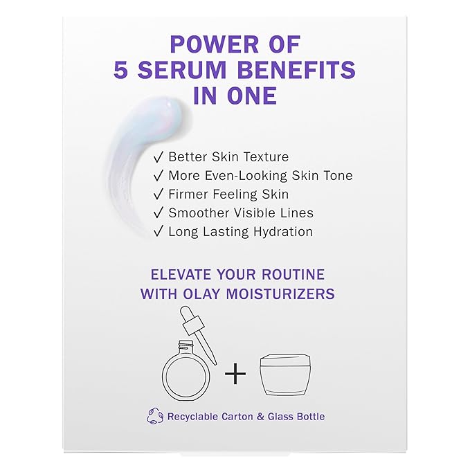 Olay Super Serum - Niacinamide Vitamin C &amp E Collagen Peptide AHA - 5-in-1 Skin Care Benefits for Face - Healthy Glow Brightening Hydrating Smoothing Firming Evens Tone Anti-Aging 1.7 Oz